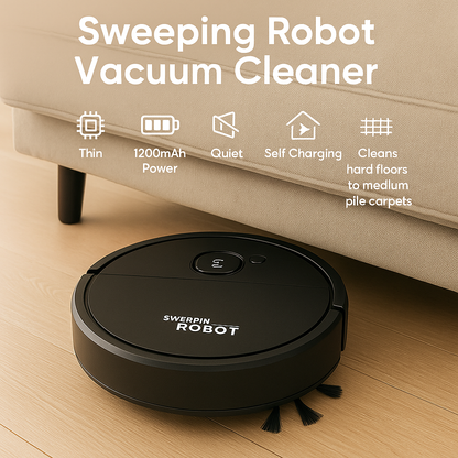 Sweeping Robot Vacuum Cleaner  Thin 1200mAh Power Suction Quiet Self Charging Robotic Vacuum Cleaner  (Black) Buy 1 Get 1 Free